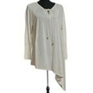 Cha Cha Vente Asymmetrical Tunic Top Long Sleeve Tie Neck Casual Rayon Blend XL